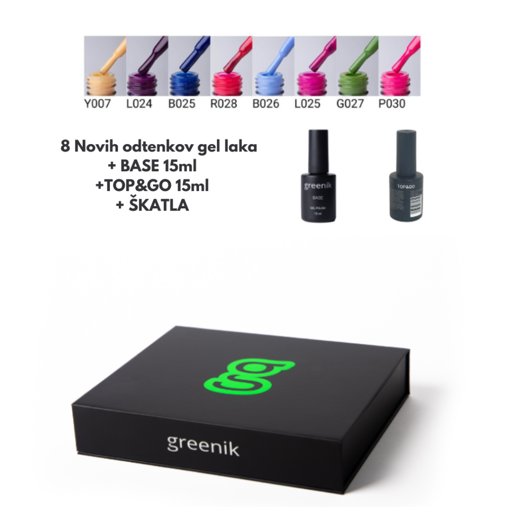 GREENIK KOLEKCIJA WOW 8 gel lakov+base+top&go