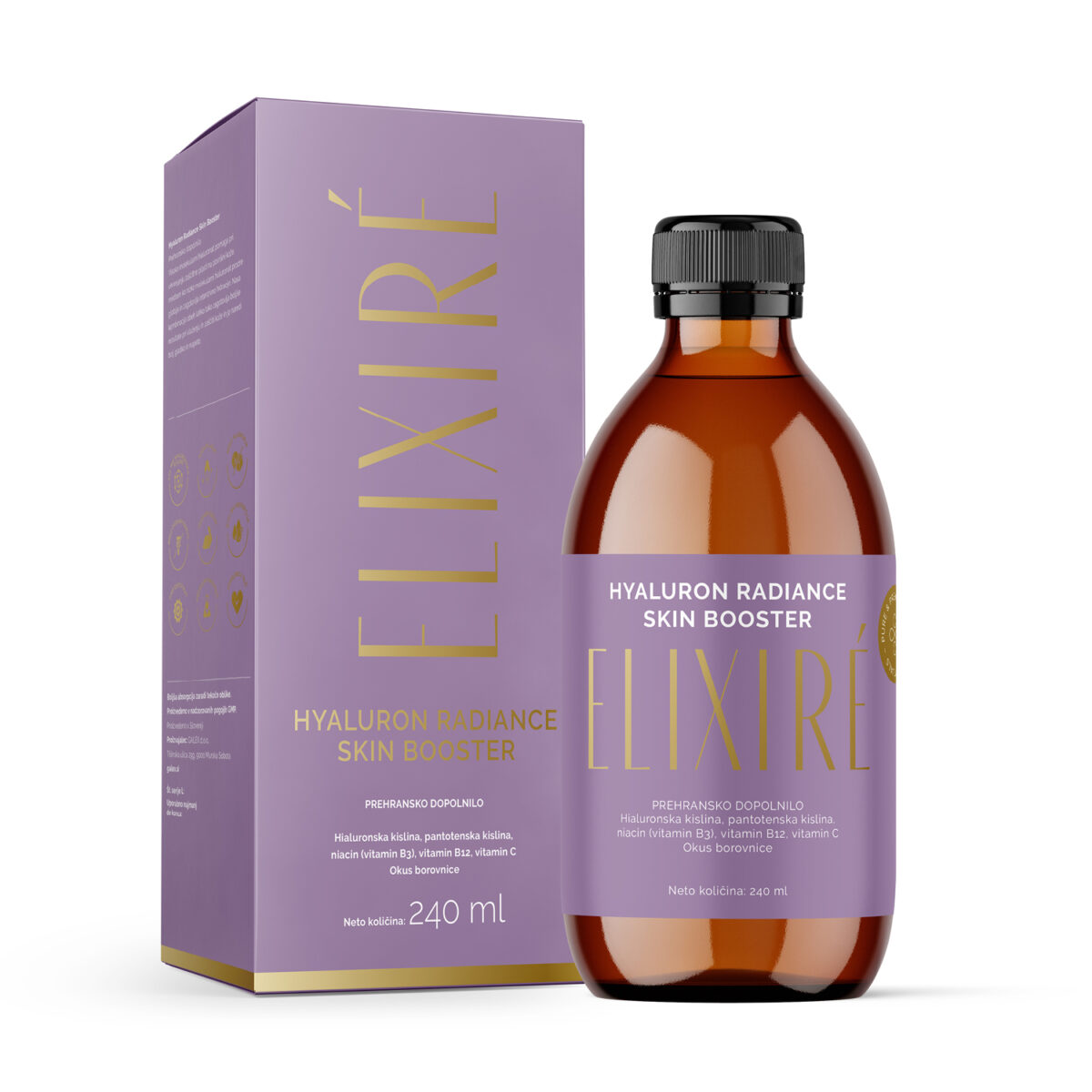 ELIXIRÉ HYLURON RADIANCE SKIN BOOSTER – prehransko dopolnilo z okusom borovnice 240ml
